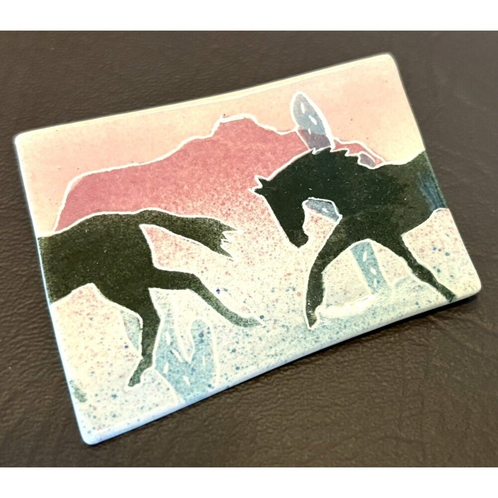 Ceramic Pottery Horse Stallion‎ Southwestern Vintage Large Brooch Pin